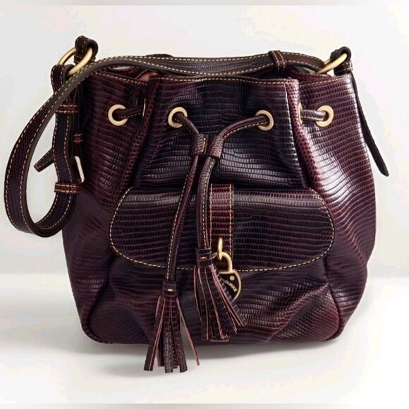 Dooney & Bourke Lizard Embossed Drawstring Shoulder Bag - Picture 1 of 15
